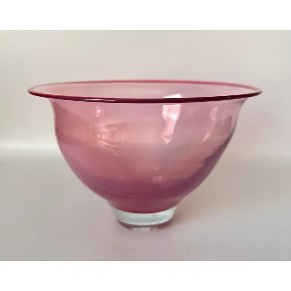 HAND BLOWN STUDIO Art Glass Centerpiece Console Bowl Vase Signed